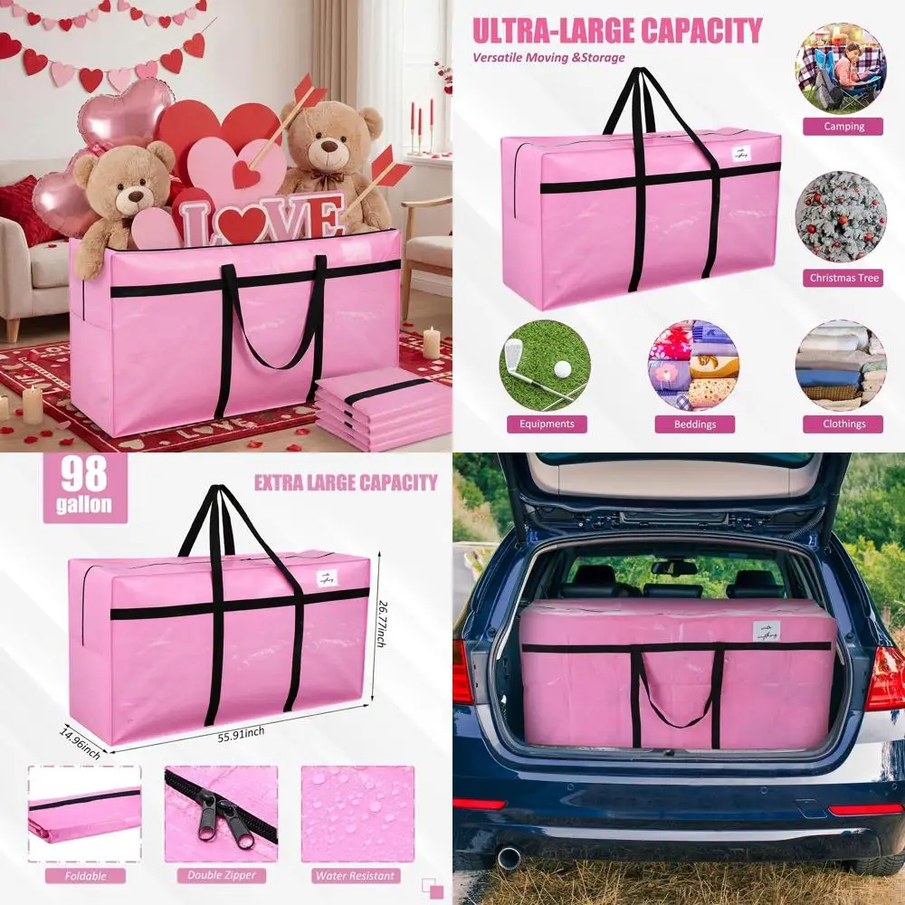 

Extra Large 98 Gallon Moving Storage Bags with Zipper Handle for Clothes, Blankets, and Pillows - Pink