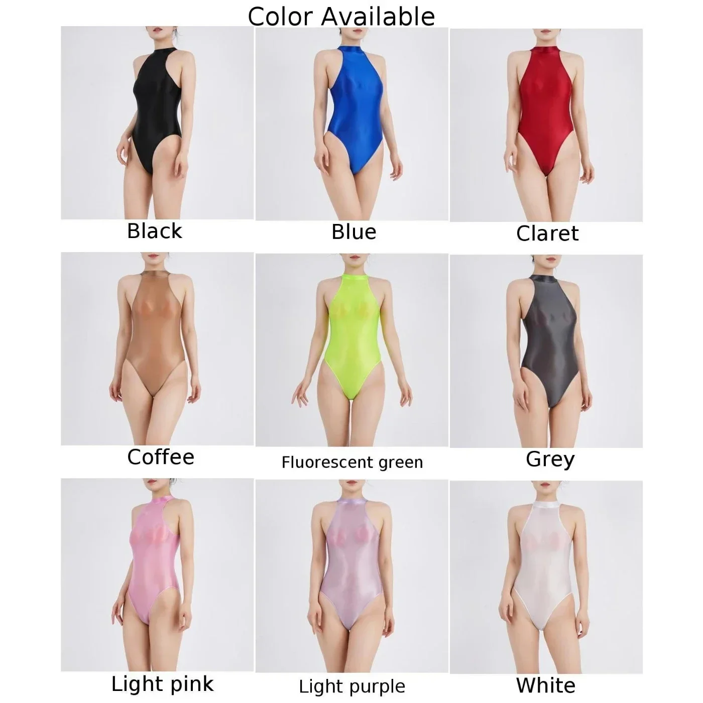 Women Sexy Lingerie Swimsuit Bodysuit Oily Shiny Silky Tight Thin See-Through