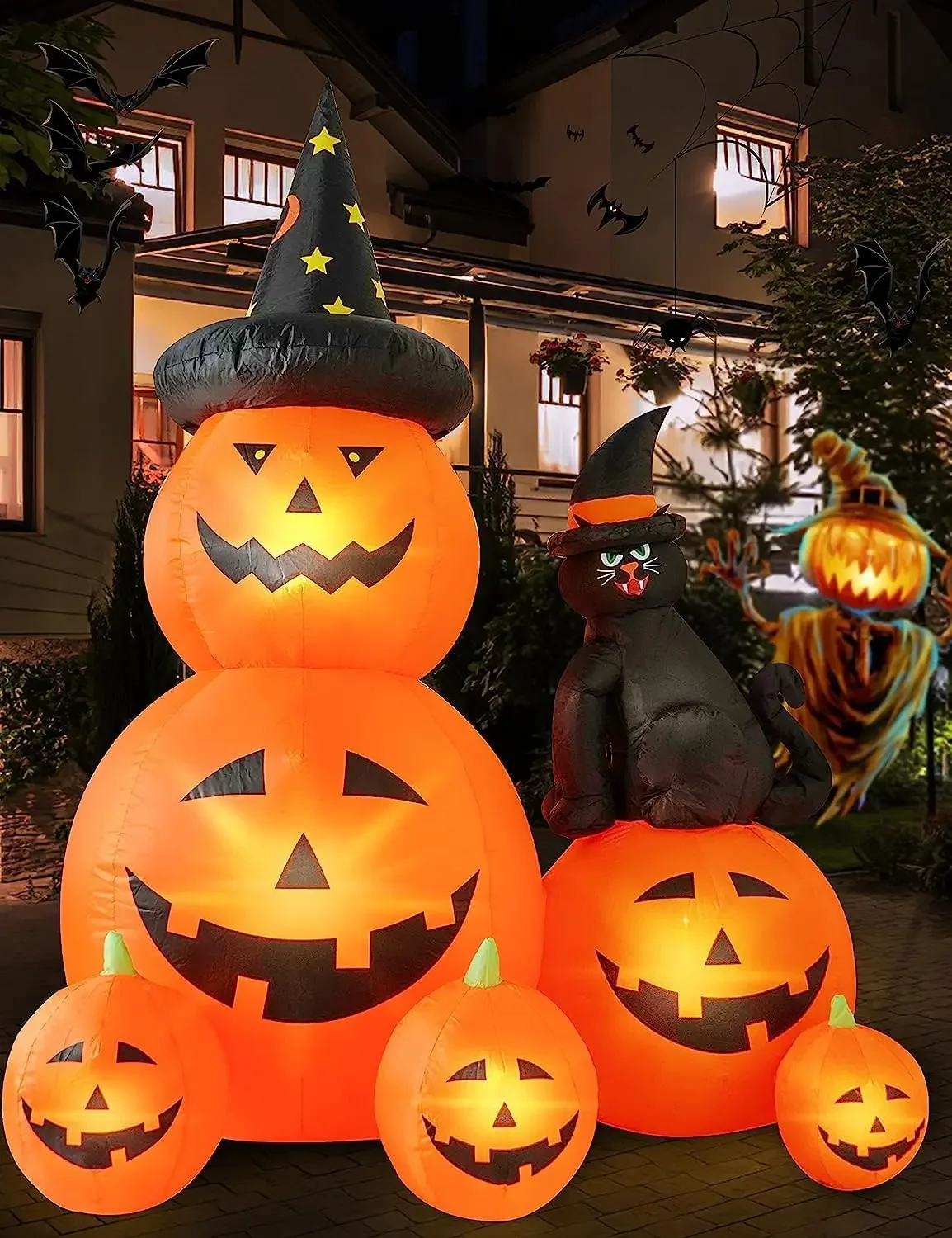 Decorações de Halloween Combo de abóbora inflável ao ar livre com LED inflável infláveis para jardim de quintal