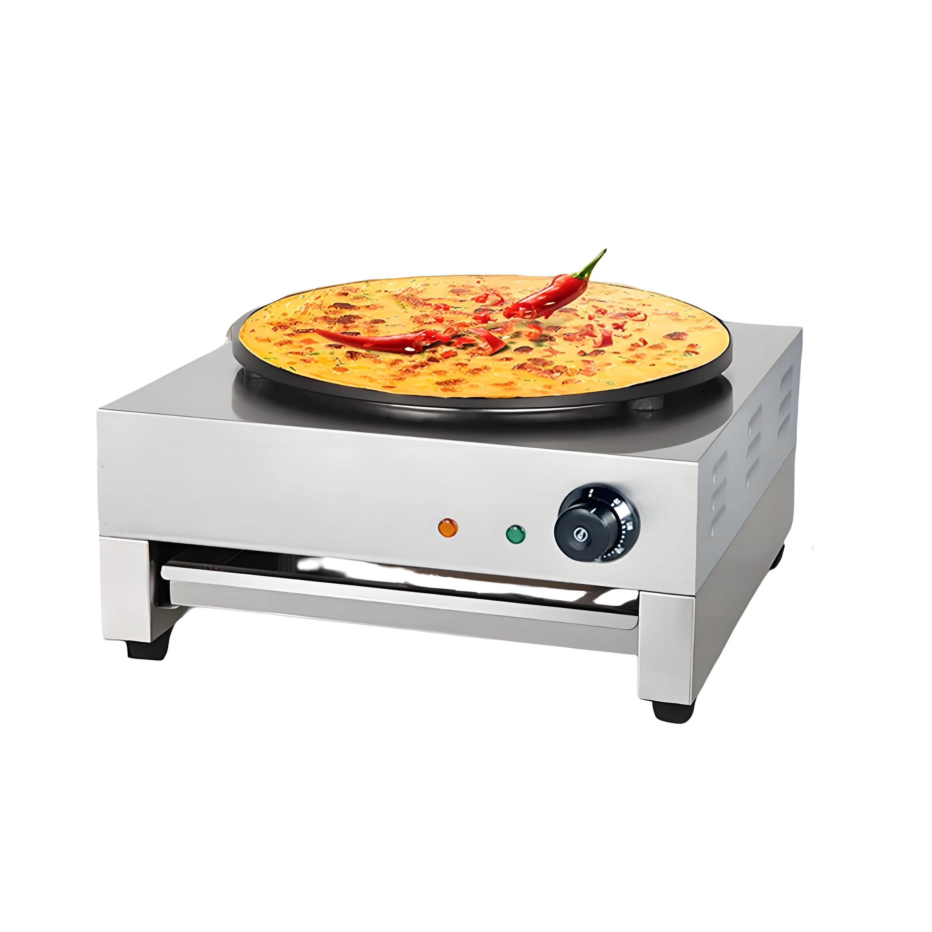 220V Commercial Stainless Steel Electric Crepe Maker-Single Plate 3000W Non-Stick Coating Pancake Machine for Hotel