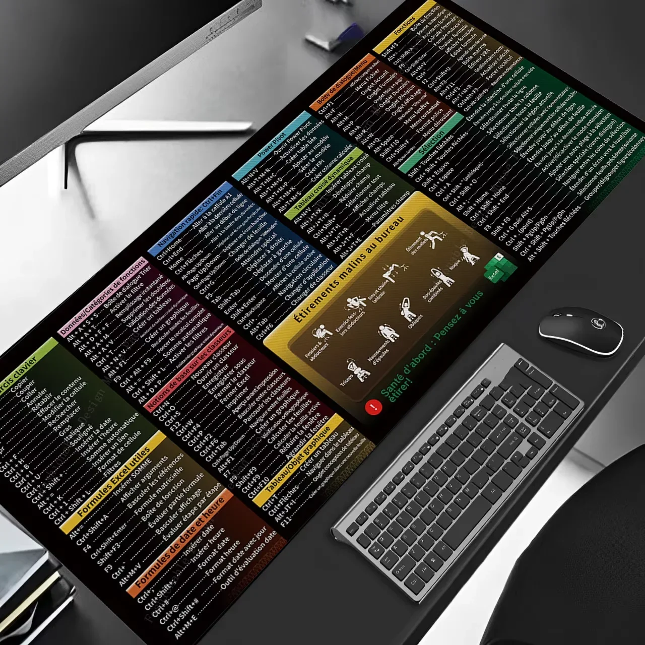 الفرنسية الفرنسية Excel اختصارات مفاتيح لوحة الماوس الغش ورقة لوحة المفاتيح لوحة الماوس البرمجيات الألعاب مكتب حصيرة المطاط حامي مكتب