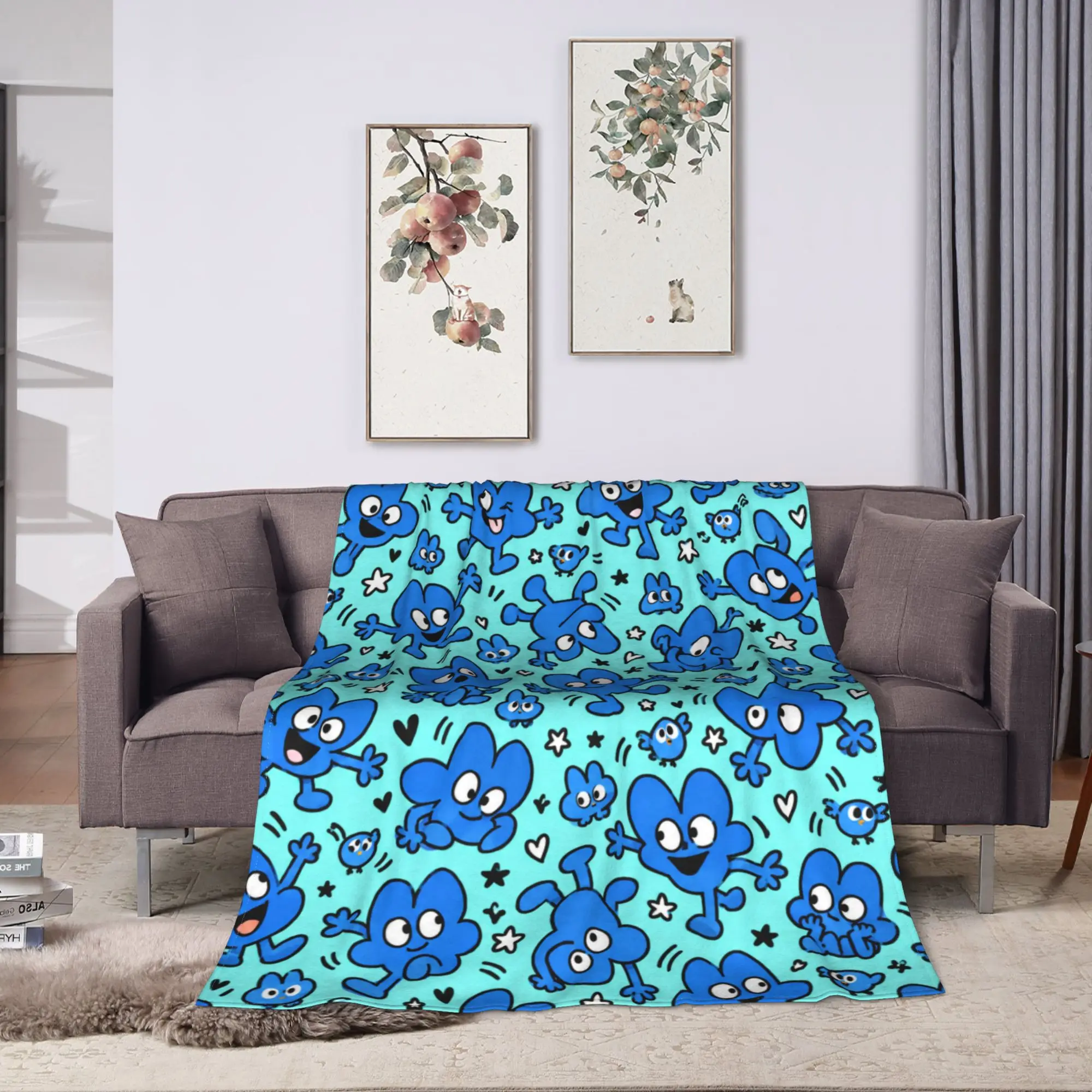 One TPOT pack BFDI Cyan Star Pattern Blankets Quality Warm  Bedding Throws Spring Girls Boys Bedroom Pattern Bedspread