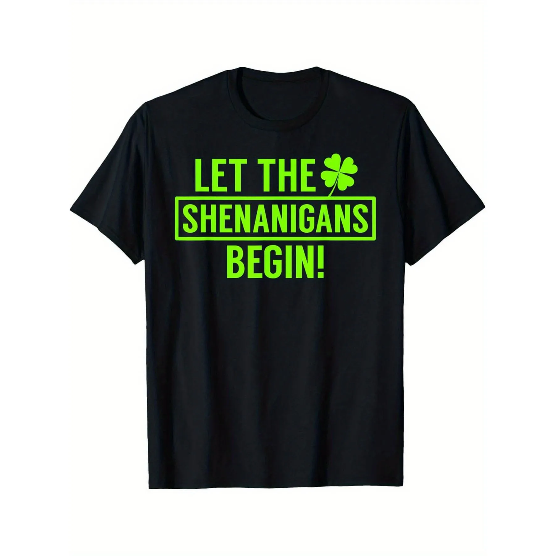 Let The Shenanigans Begin St Patricks Day Graphic Tee Men Casual Crew Neck Cotton T-Shirt