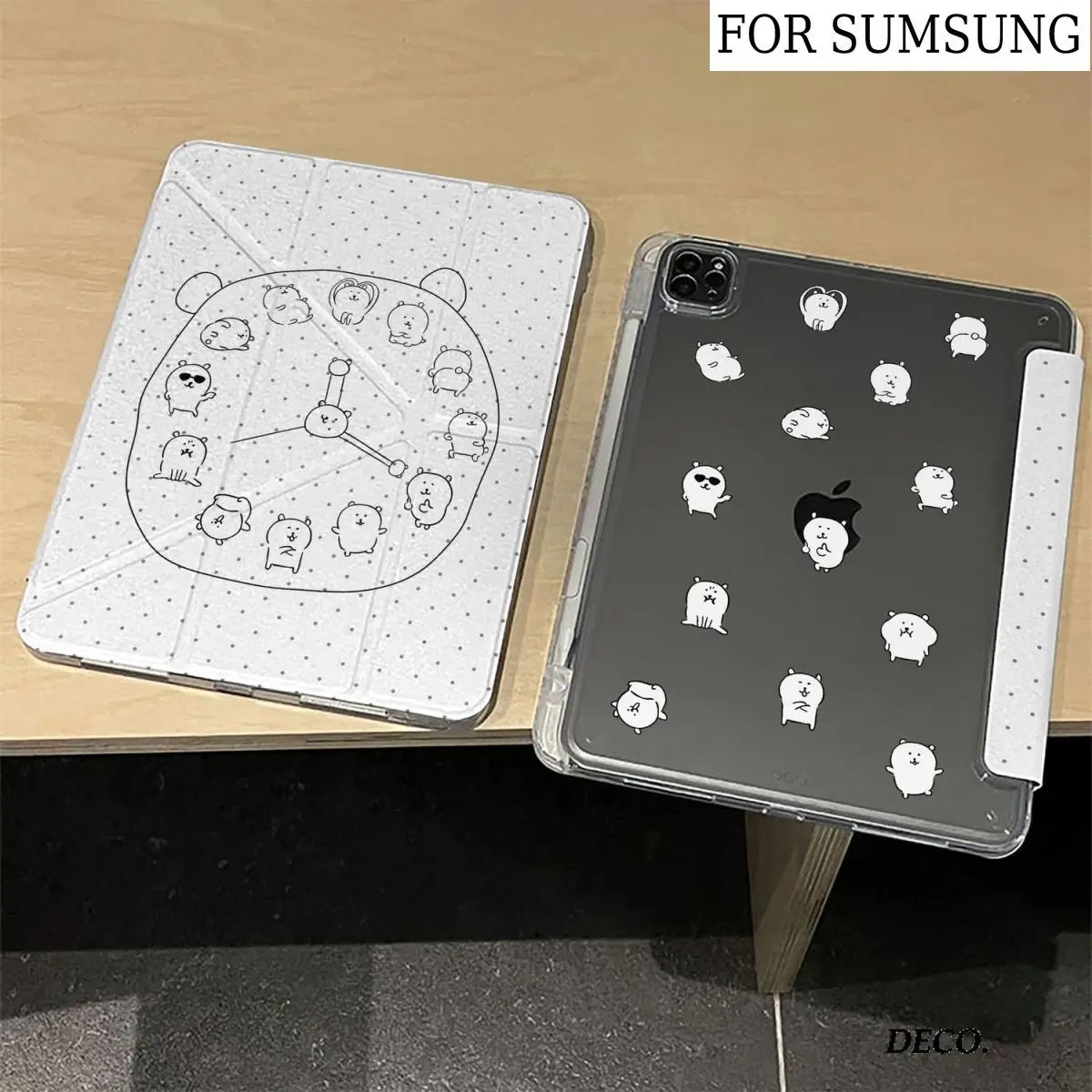 ins Wave Point Bear 3+Y-fold Tablet Case For Samsung Galaxy Tab A8/A9/A11+FE LITE PLUS/Galaxy Tab S6 Lite/S7/S8/S9/S10+ FE