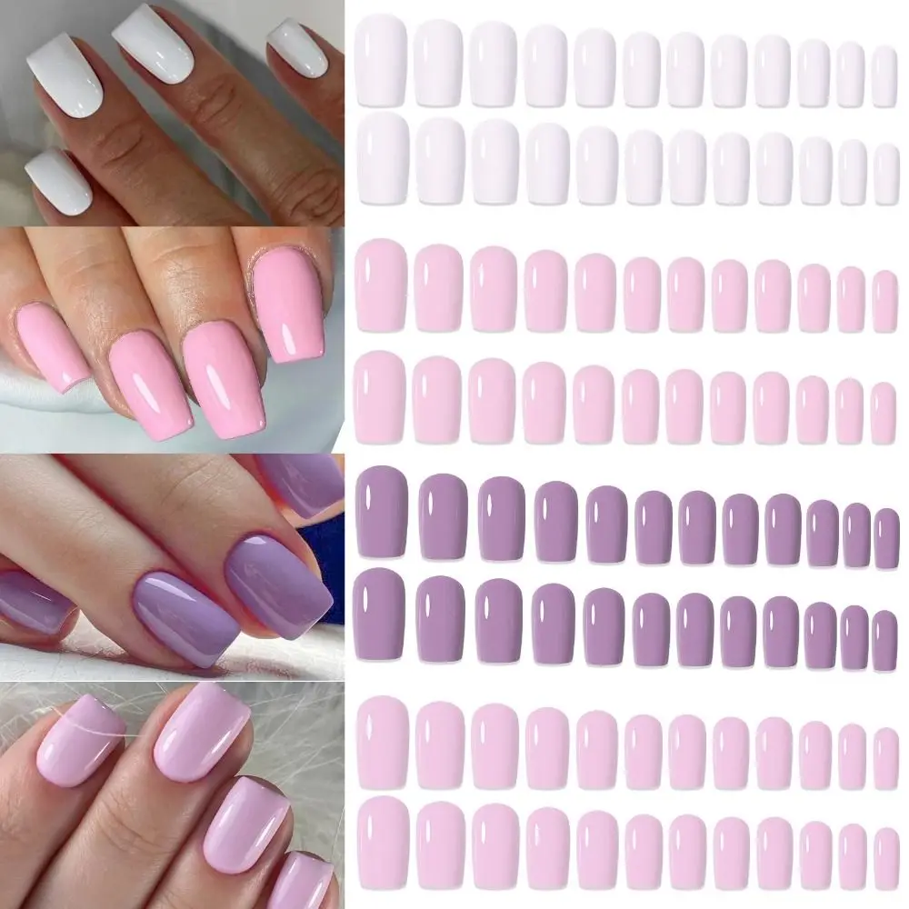 96pcs Manicure Long Square and Ballerina False Nails French Pure Color Press on Nails Matte Detachable Nail Tips Women