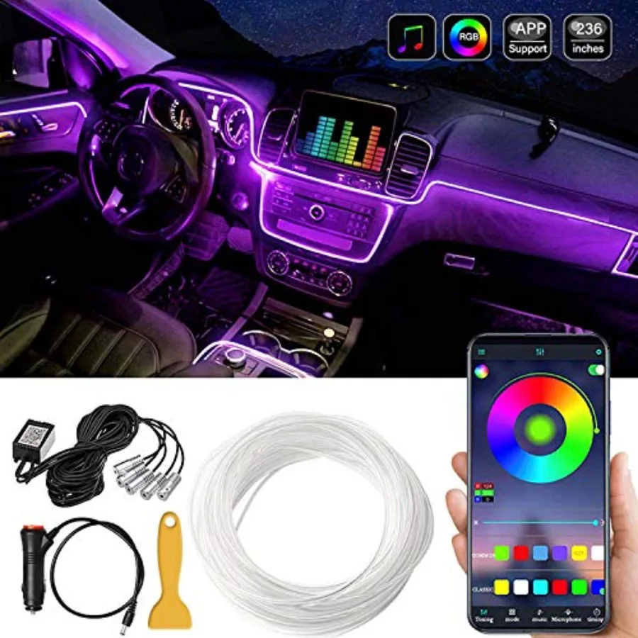 

【Spot goods】Car LED Interior Strip Light 16 Million Colors 5 in 1 with 236 inches Fiber Optic Multicolor RGB Sound Active Autom