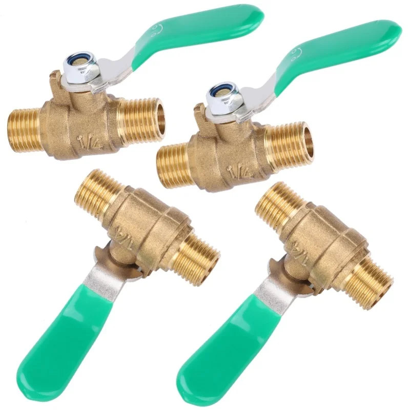 4pcs 1/4in Ball Valve Thicken Double External Thread Brass Drain Shut Off Switch Water Pipe Plumbing Systerm