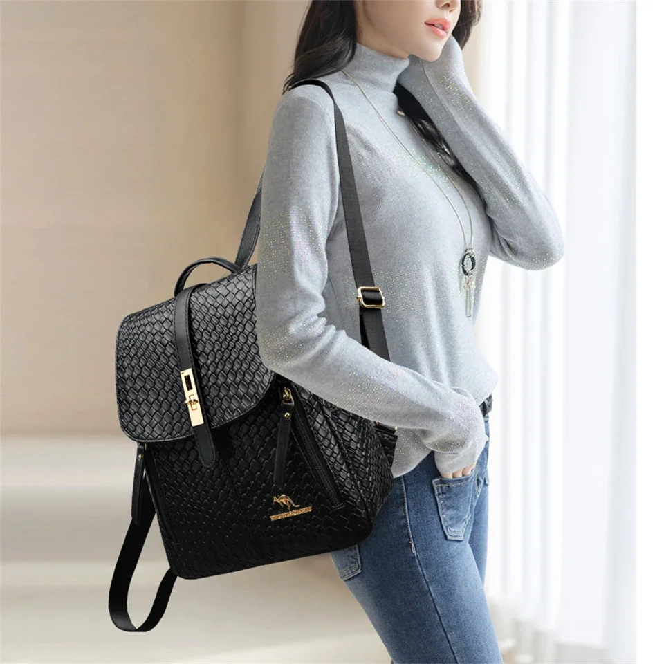 Luxury Women Leather Backpacks for Girls Sac A Dos Casual Daypack Black Vintage Backpack School Bags for Girls Mochila Rucksack