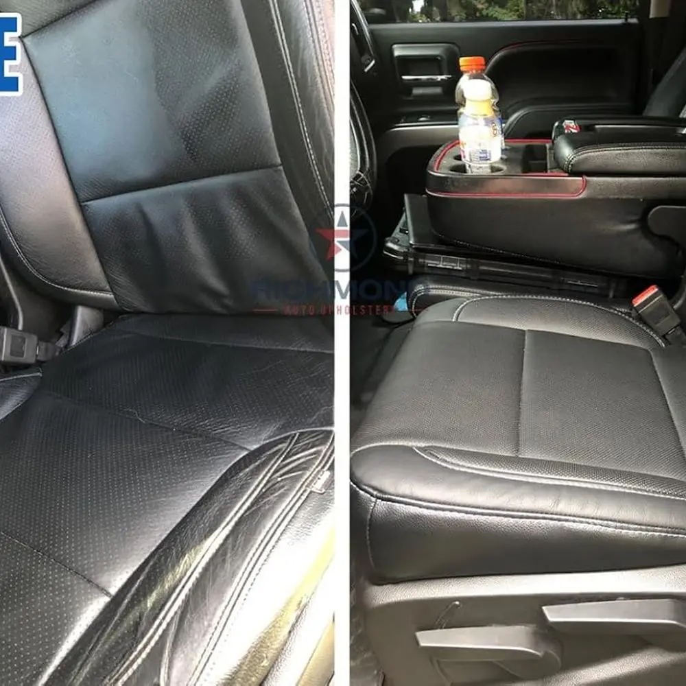 أغطية مقاعد من الجلد الطبيعي لسيارة جي إم سي سييرا 2014-2019 لجميع التضاريس، باللون الأسود مع لمسات من ألياف الكربون #3