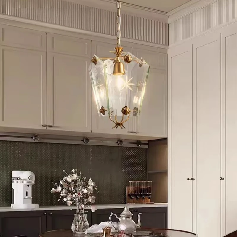 

Glass Petal Chandelier Medieval Luxury Restaurant Lamp Retro Pastoral Style Atmospheric Dining Table Bar Lamp