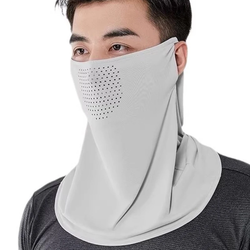 Máscara de protección solar transpirable para colgar en la oreja, máscara de protección solar, cubierta para el cuello, cubierta de seda de hielo, cara completa, toalla facial todo en uno para exteriores