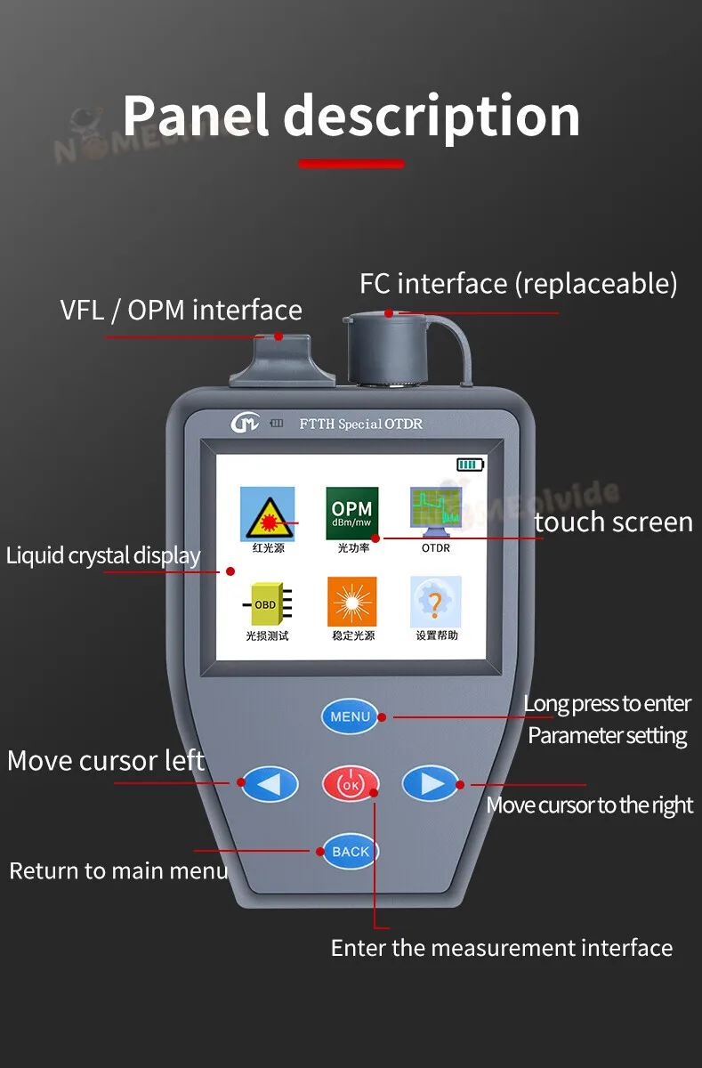 Imagem -05 - Mini Testador de Fibra Multifuncional Portátil Otdr Inglês Português com Medidor de Energia Óptica Fonte de Luz Estável