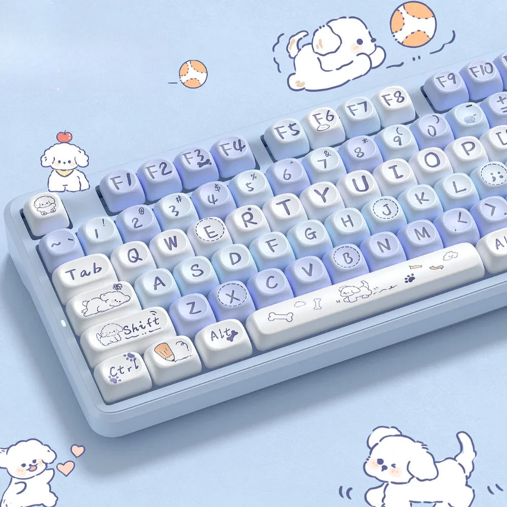 Cloudy Dogs Mechanical Keyboard, MOA Keycap Set, Cute PBT, Small Complete Set, 130 Keys Light Blue