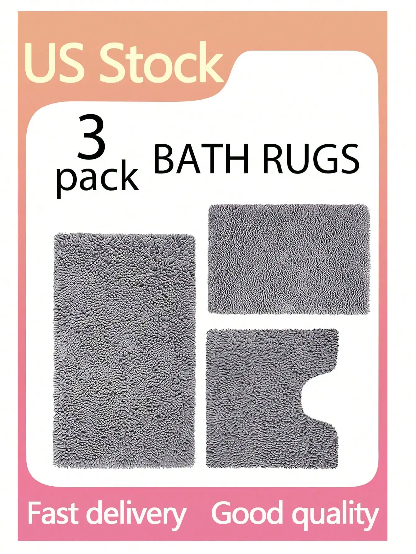

3pcs Soft Absorbent Chenille Bathroom Mats Set, Suitable For Home Bathroom And Shower Room Decoration, Anti-Slip Bath Mat
