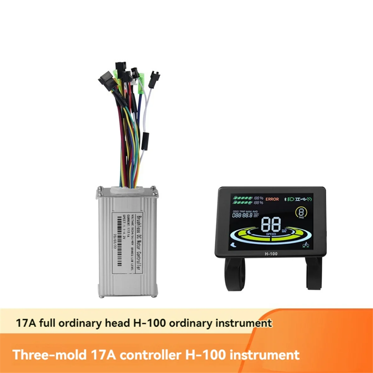 Scooter Bicycle Lithium-Ion Power- isted Conversion Accessories H-100 Color S n Meter with 17A 3 Mode Sine Wave Kit