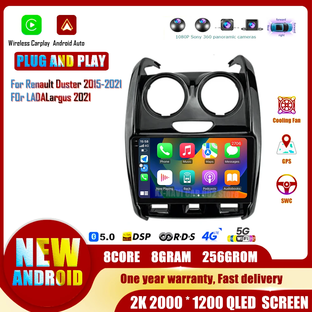 Android 14 Auto Radio  For Renault Duster 2015-2021 For LADA Largus 2021 Wireless Carplay 4G Car Multimedia GPS autoradio Player