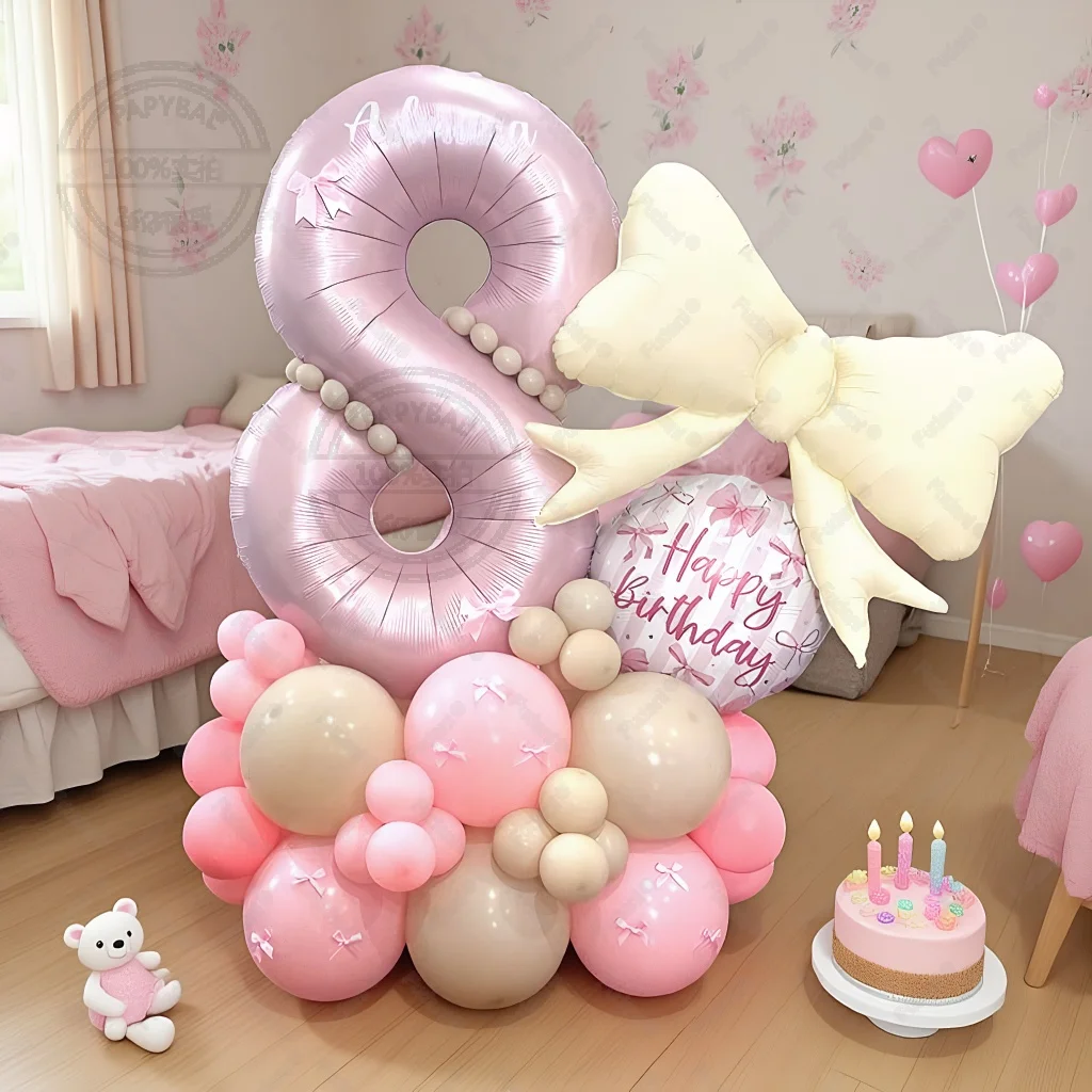 55-teiliges Blumenstrauß-Ballon-Set mit rosa Schleife und 40 Zoll rosa Zahl, Mädchen-Erster Geburtstag, Party-Dekoration, Babyparty, Helium-Globos
