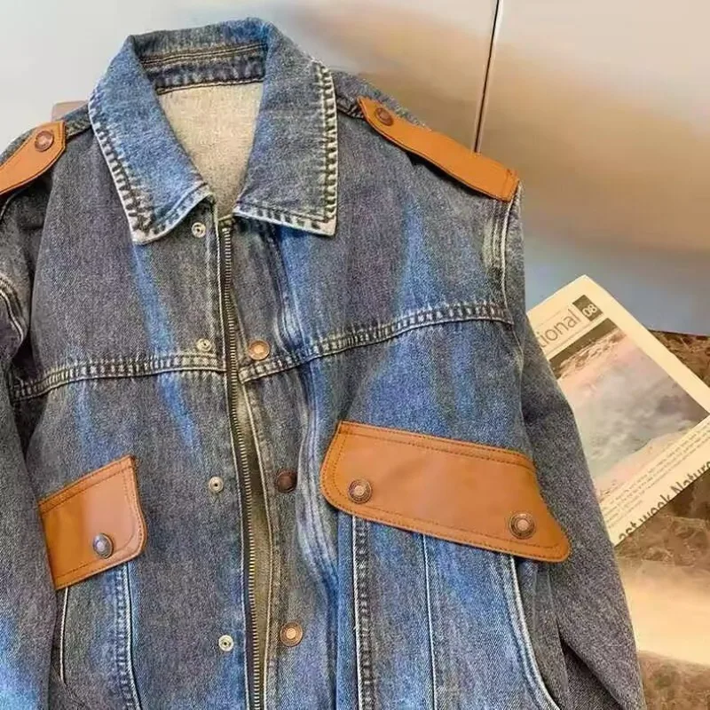 New Spring  Autumn Style To Do Old Fashion Brand Jacket Loose Design Sense of Top American Vintage Splicing Denim lovers Coat