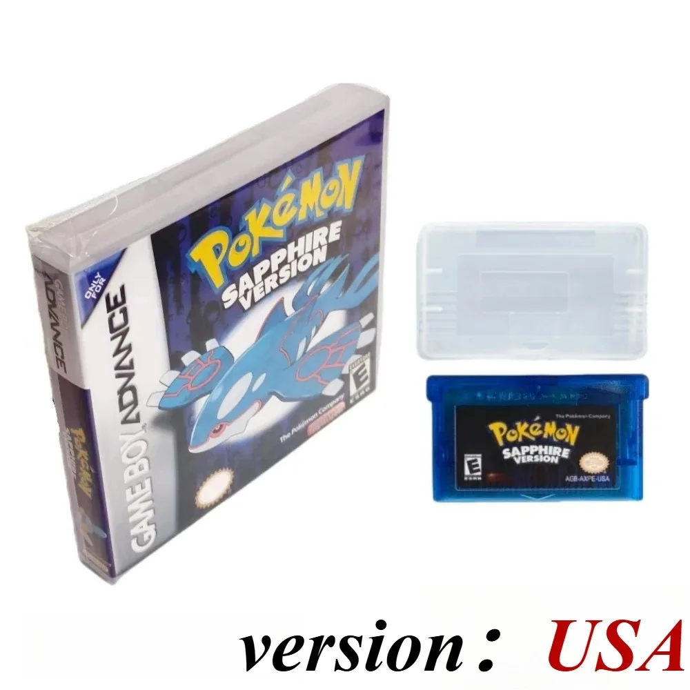 ポケットモンスターシリーズのアメリカ製32ビットビデオゲームカートリッジ、複数の色、5つのバージョン、説明書なしのGBAボックス入りゲーム