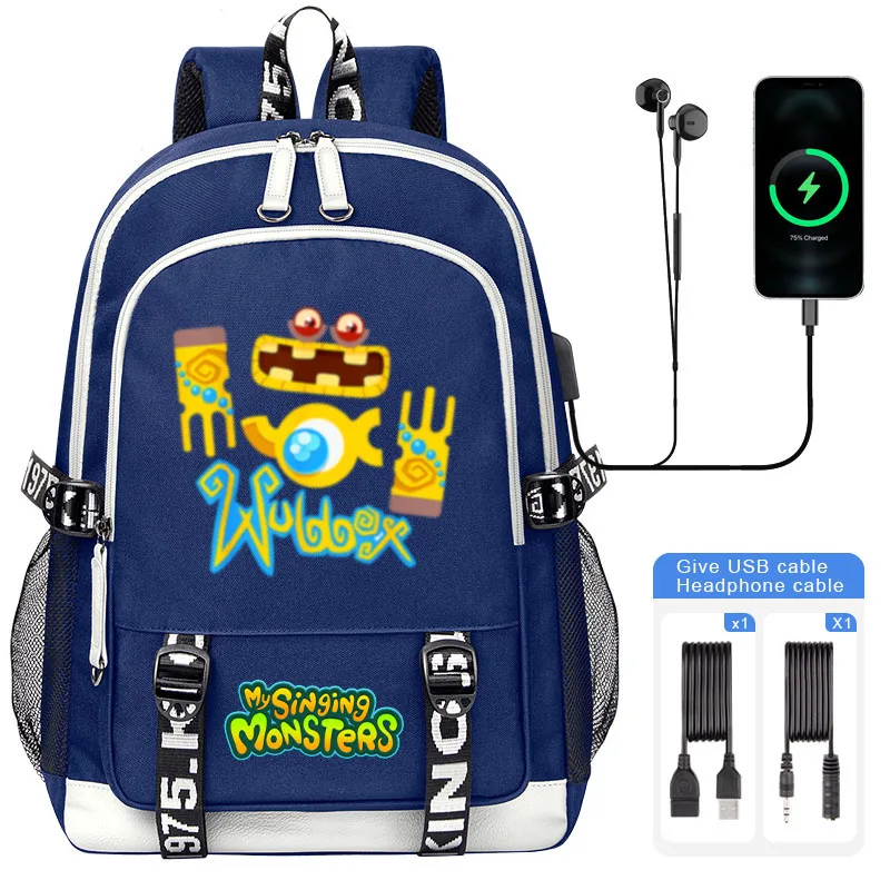 New My Singing Monsters Wubbox Lids Backpack NEW USB Boy School bag Large Capacity Teenage Children Students Schoolbag