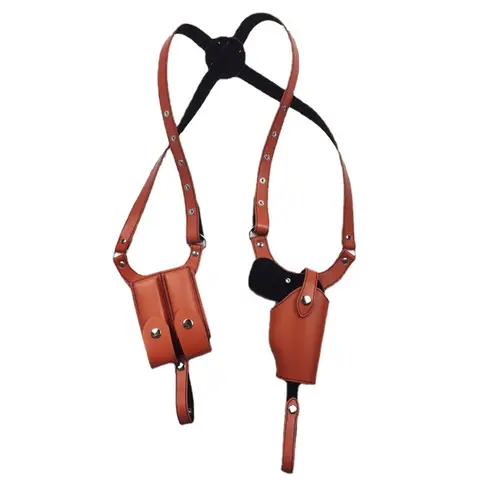 Concealed tactical hunting underarm holster PU Leather Gun  1911 Glock 17 19 31 Holster with Double Magazine Pouch