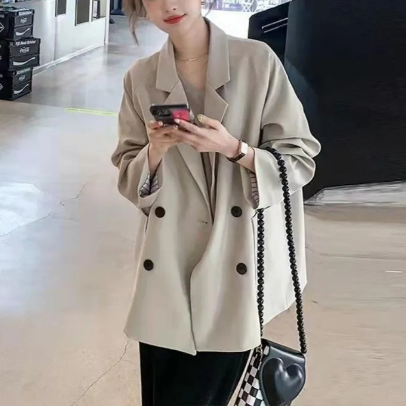 Baggy Blazers Women Double Breasted Temper Elegant Streetwear  Fashion Big Pockets Vintage Minimalist Cozy Women Clothing