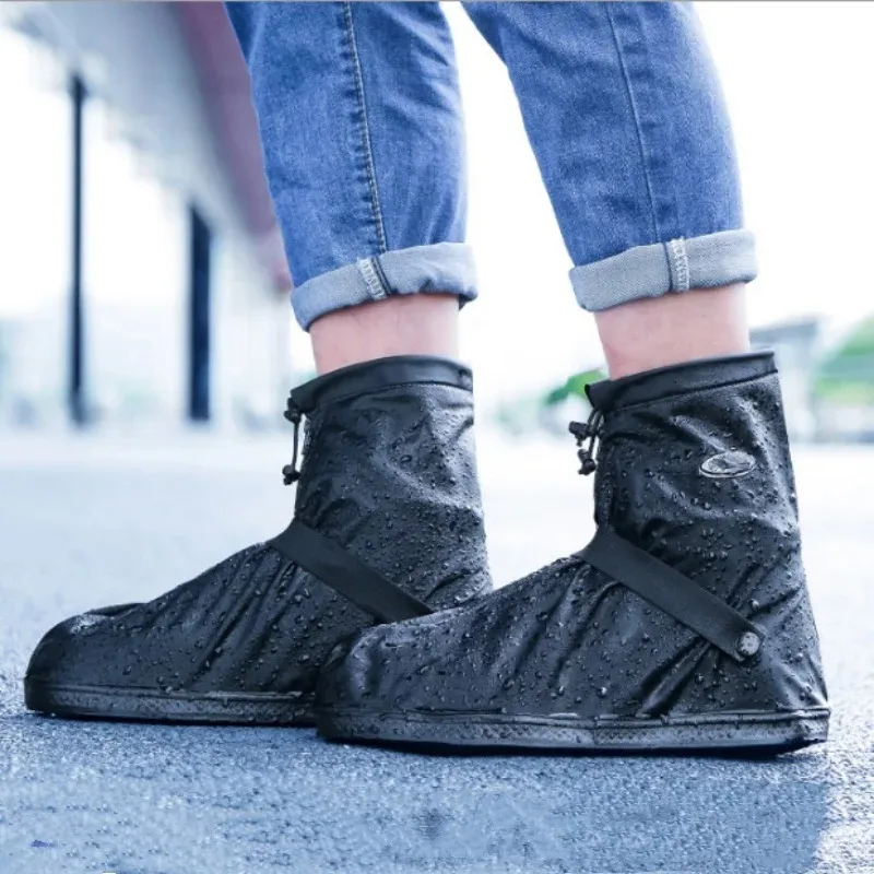 1 paire de couvre-chaussures imperméables hauts noirs antidérapants réutilisables pour moto cyclisme hommes femmes couvre-chaussures protecteurs en PVC