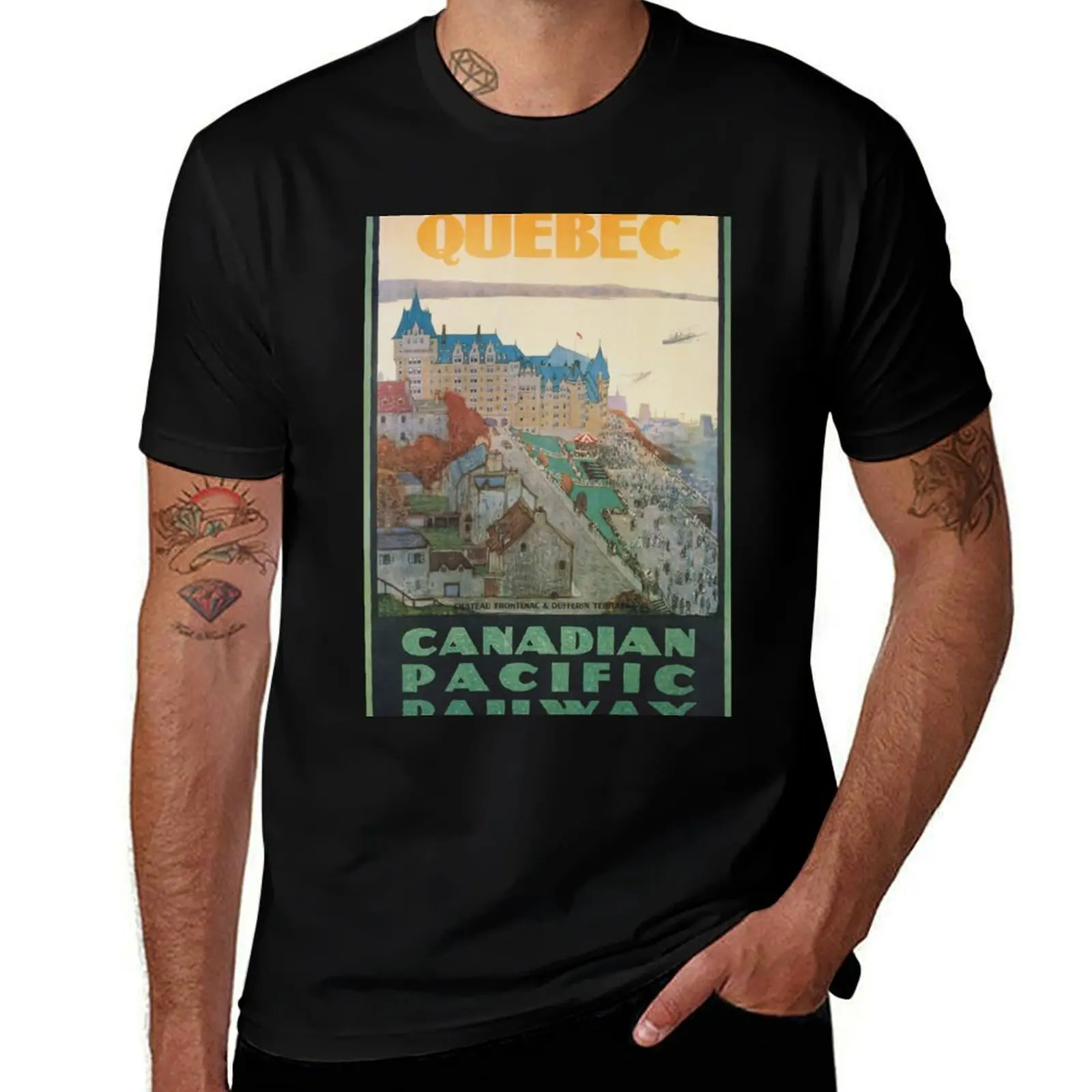 

Chateau Quebec Travel Vintage Poster Frontenac; Canada, T-Shirt Christmas Casual Tee Shirt