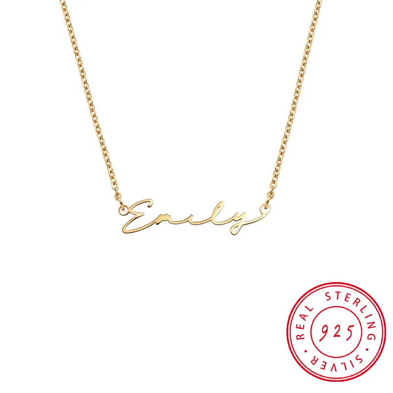 Signature Name Necklace Name Pendant In Stainless Steel 925 Sterling Silver Personalized Necklace 14K Genuine Gold Gift