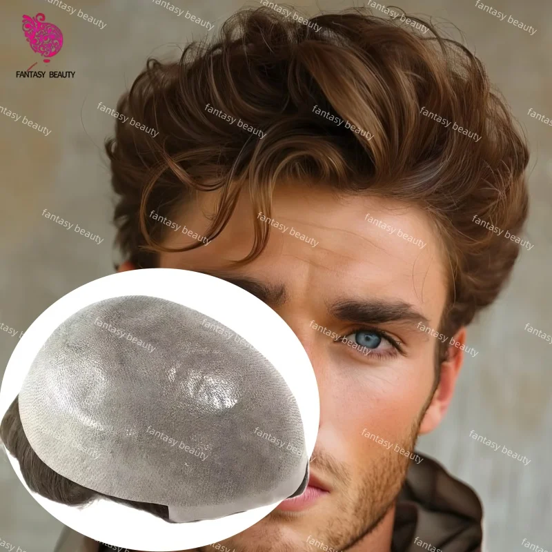 

Invisible Hairline 0.06mm Full Pu Base Men Toupee #620#17 Black Brown Men's Capillary Prosthesis Wigs Undetectable 130% Density