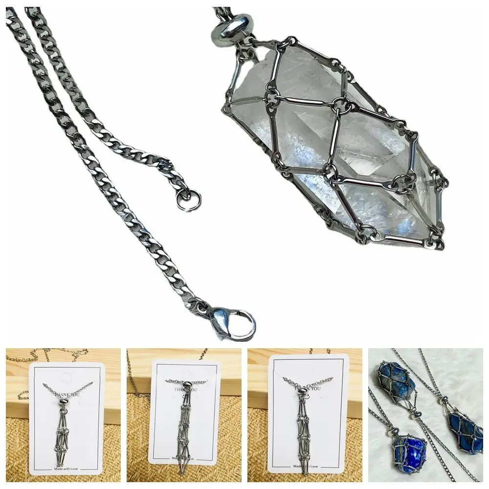 Crystal Holder Cage Necklace Interchangeable Adjustable Crystal Net Metal Necklace for Women