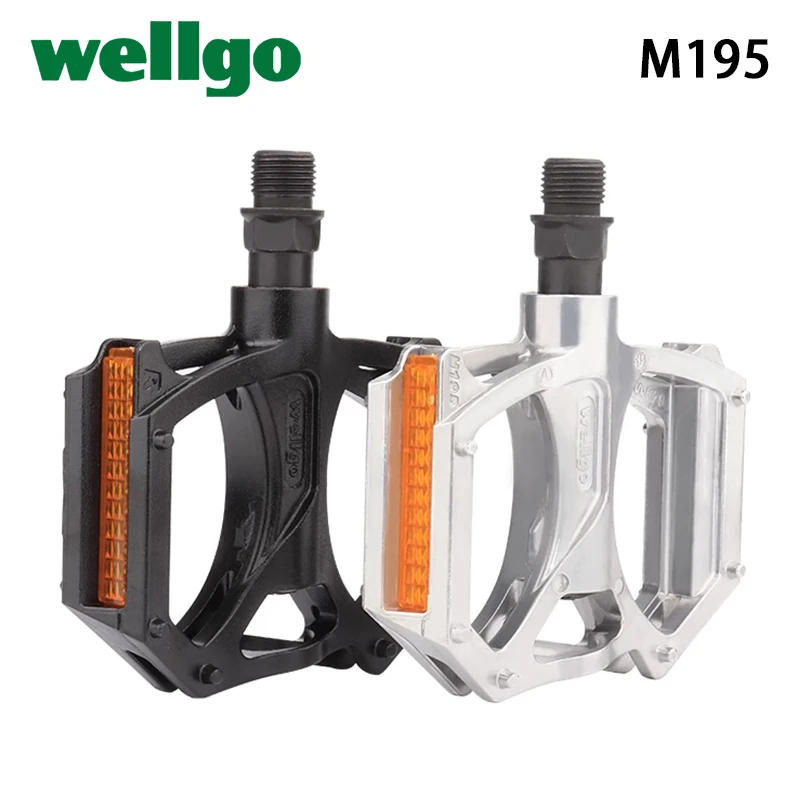 Wellgo Original M195 Aluminum Alloy Double DU Bearing With Reflector for BMX City Bike Road MTB Bicycle Pedal Cycling Parts