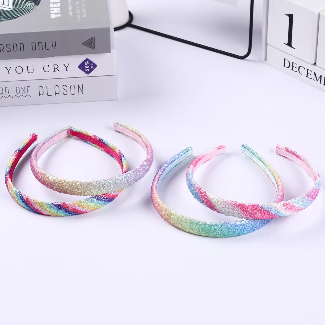 4/8PCS Glitter Rainbow Headbands for Girls Sparkly Heart Headband Plastic Mermaid Hairbands Children Kids Party Hair Accessories view 3