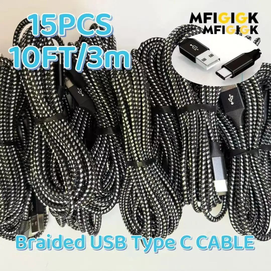 MFIGlGK 15pcs USB C Type C Cables  10FT  for Samsung S8 S9 S10  Xiaomi Samsung Galaxy S10 S10+ s9 Android A15 A25 A35 A55