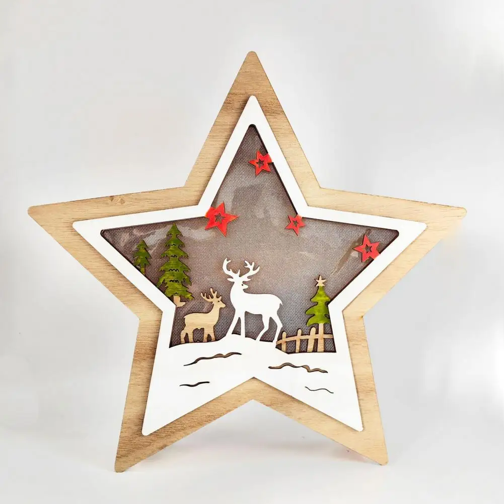 Wooden Christmas Decoration Festive Wooden Ornament Set with Light-up Snowman Santa Claus Elk Christmas Table Sign for Home