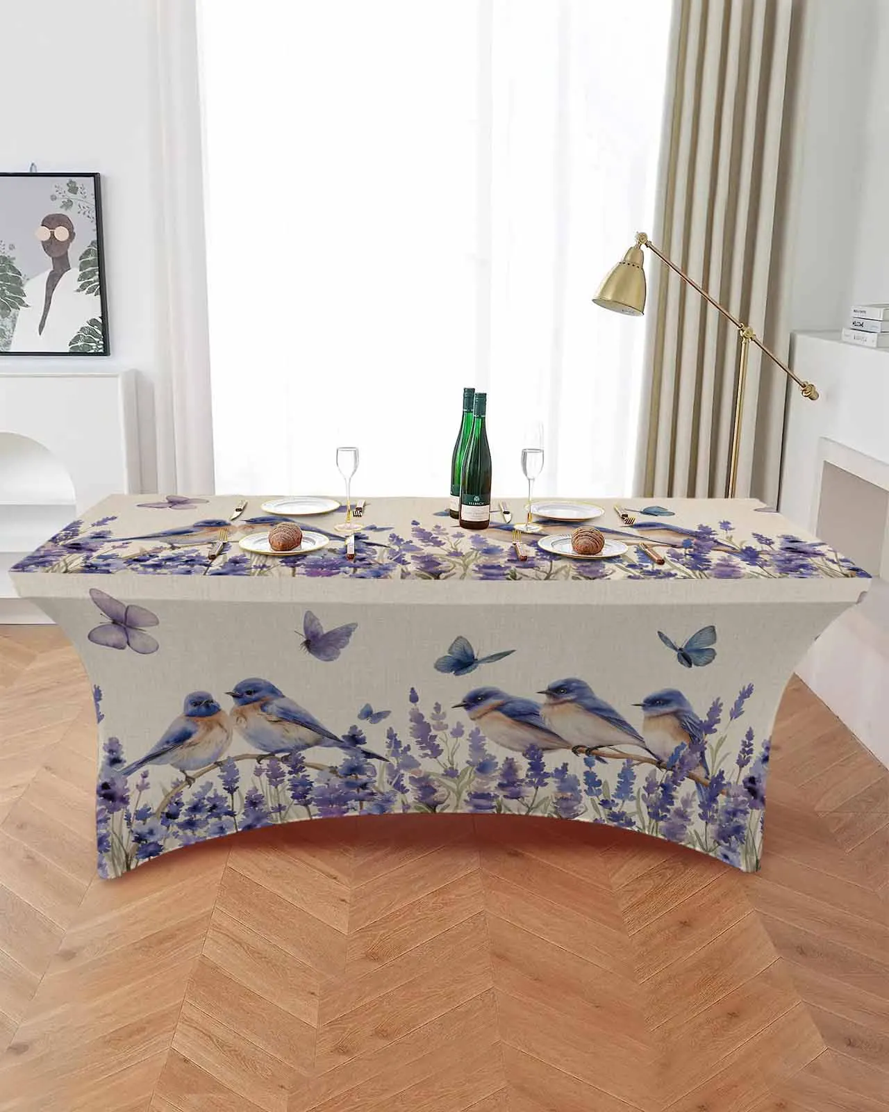 Bird Lavender Watercolor Butterfly  Elastic Table Skirt Wedding Birthday Table Decoration Table Skirt Tablecloth for Party