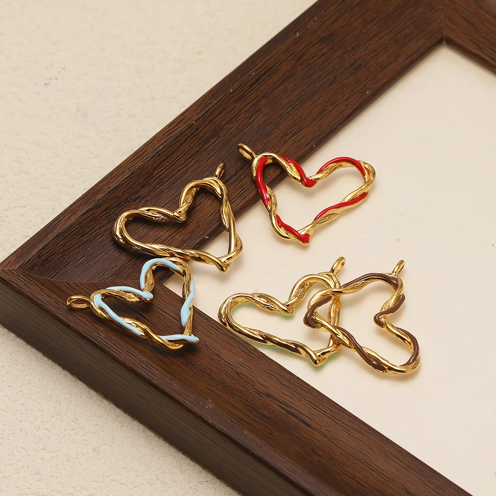 4 Stück Edelstahl-Drahtanhänger mit emaillierten Herzanhängern für Halsketten, Ohrringe, Armbänder, Zubehör für DIY-Schmuckherstellung für Frauen – Detail 3
