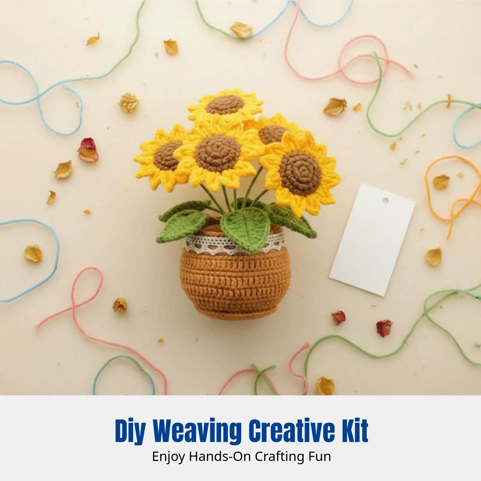 

Hand-Knitted Crochet Flower Pot Sunburst Bloom, Desk Decor, DIY Creative Gift, Home Shelf Decoration