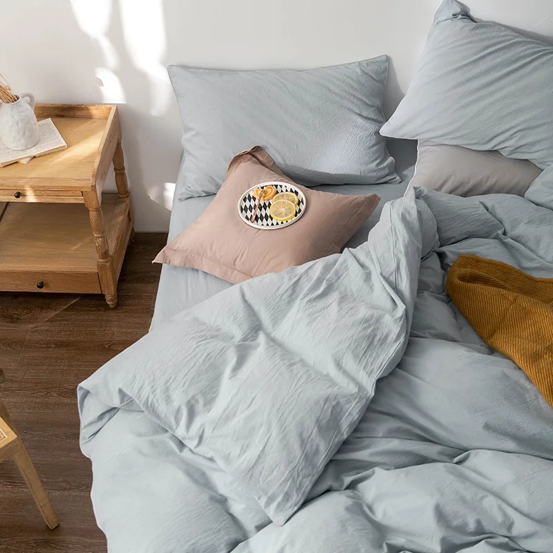 100% Cotton Washed Bedding Set Soft Breathable Duvet Cover Flat Sheet Pillowcase Home Textile