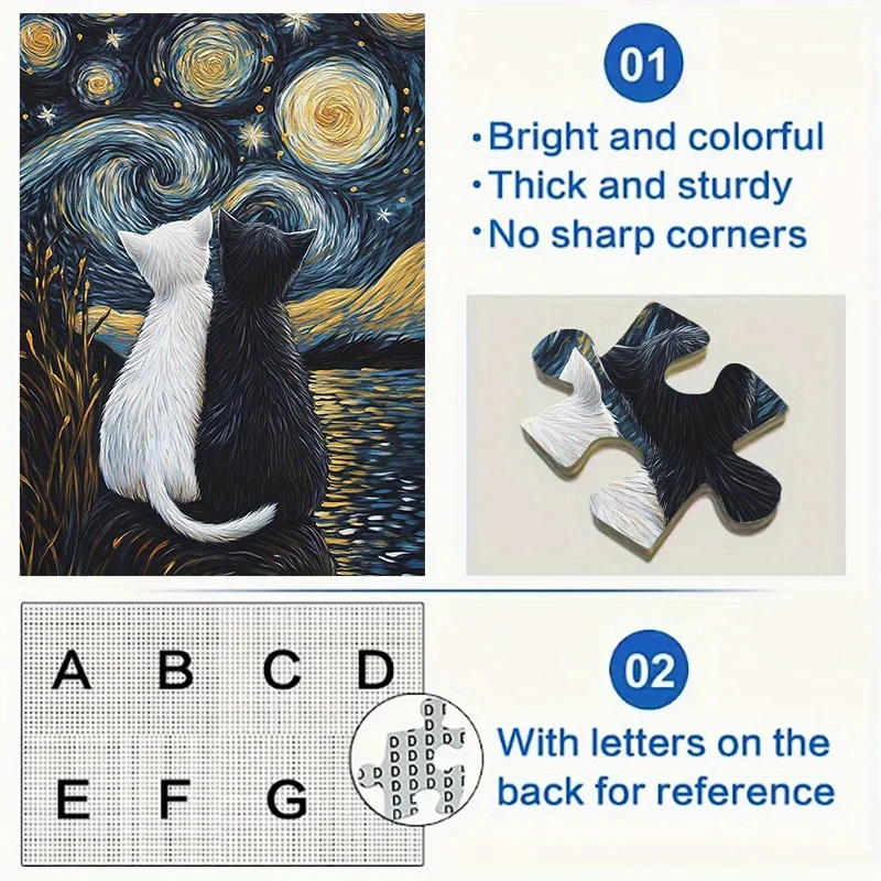 

1000pcs DIY Puzzle for Adults - Two Cats Design, 50.04x70.1cm, Thick and Durable Paper Puzzle, Ideal for Family Entertainment