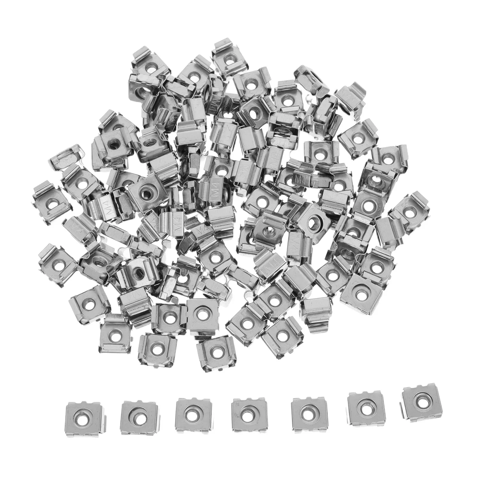 

100 шт. никелированных пружинных гаек-фиксаторов M4 для монтажа в промышленных серверных шкафах, сетевых стойках и электронном оборудовании