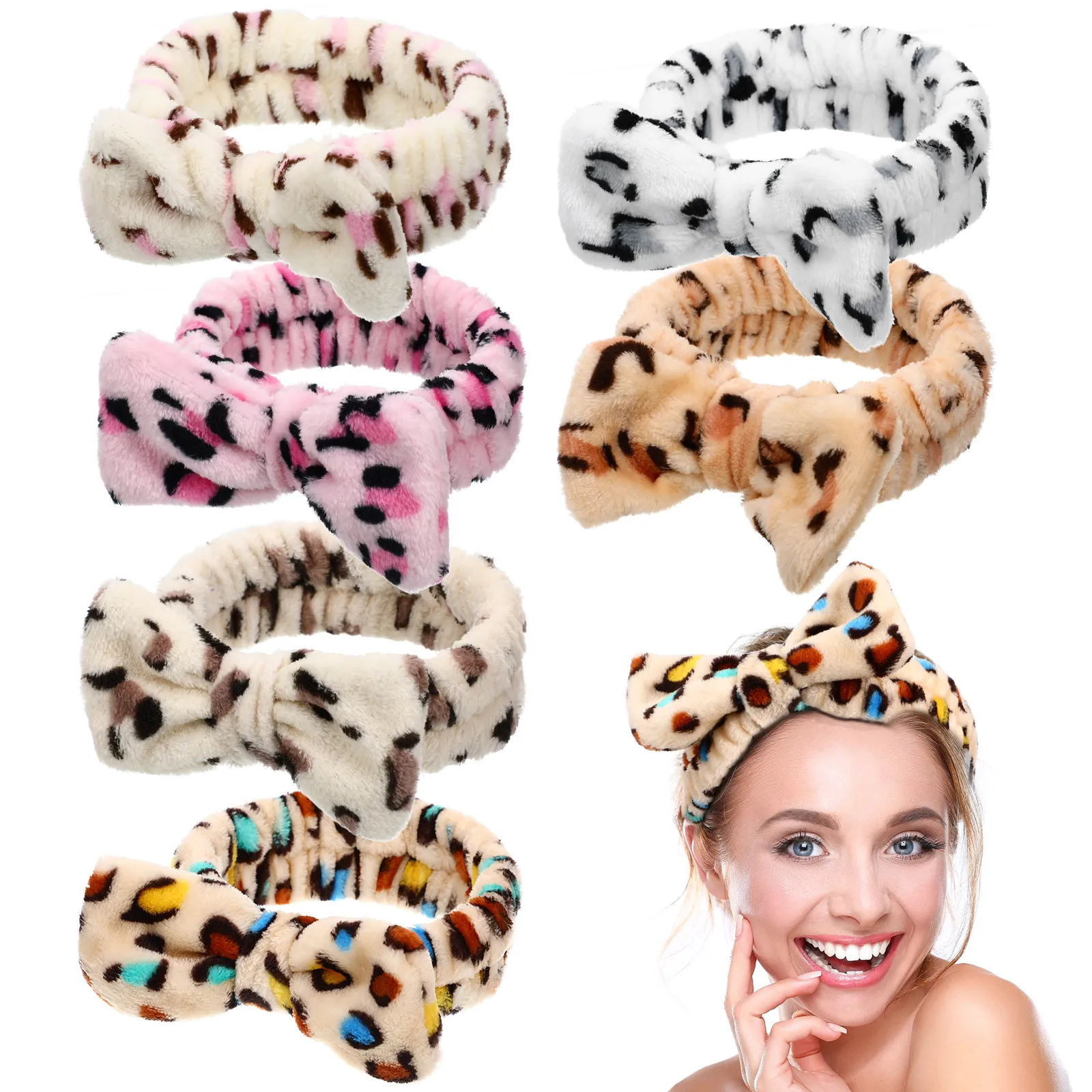 

6Pcs Makeup Headband Set Leopard Print Bowknot Hair Accessory for Spa Facial Care Washing Face Women Comfortable Fit Style