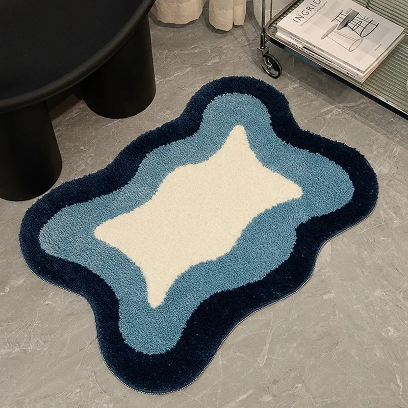 Modern Minimalist Bathroom Non-slip Bathroom Absorbent Plush Velvet Foot Mats Washroom Dirt-resistant Flocking Floor Mats