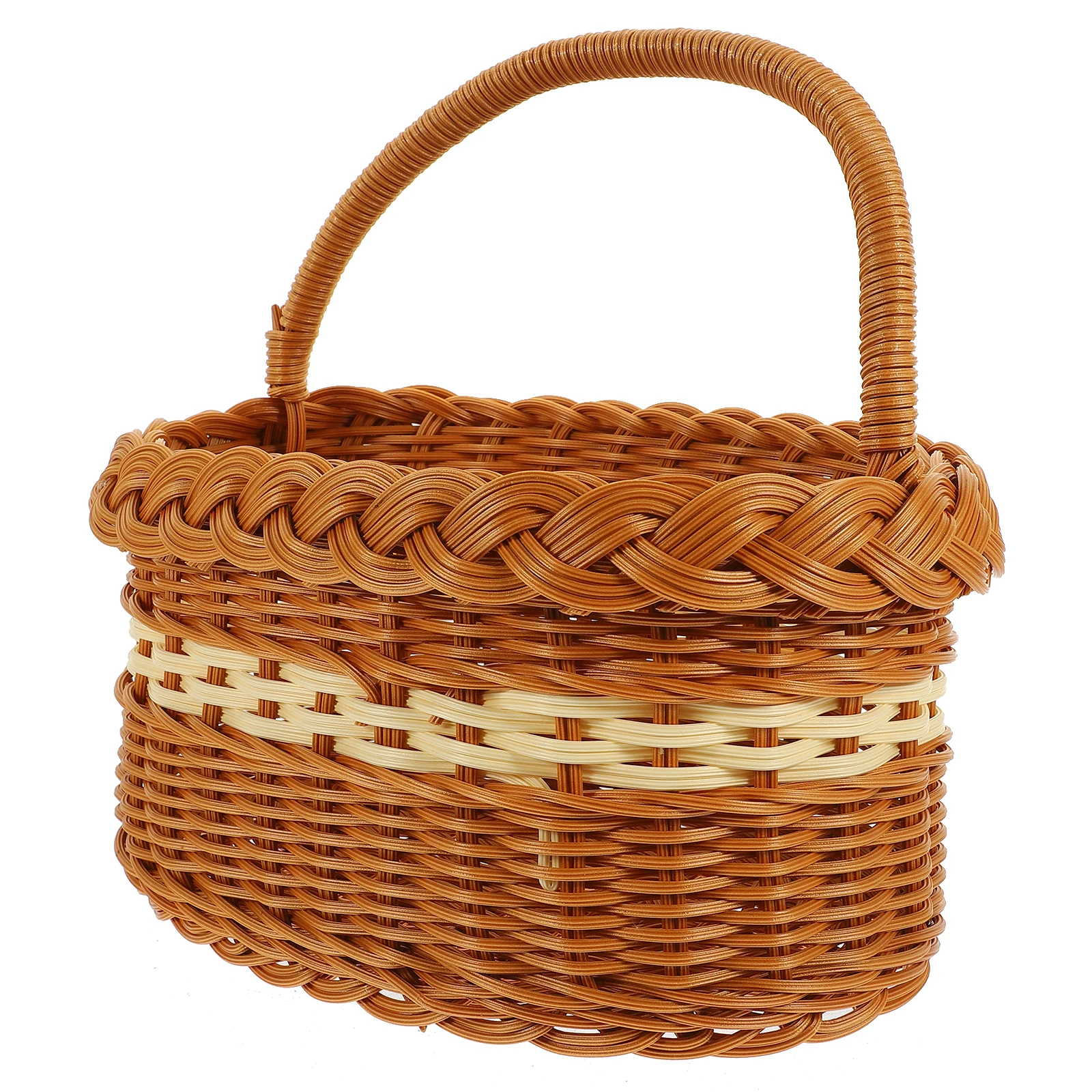 

Imitation Rattan Woven H Basket Small Size Portable Picnic Fruits Decorative Storage Vegetable H Hamper Treats