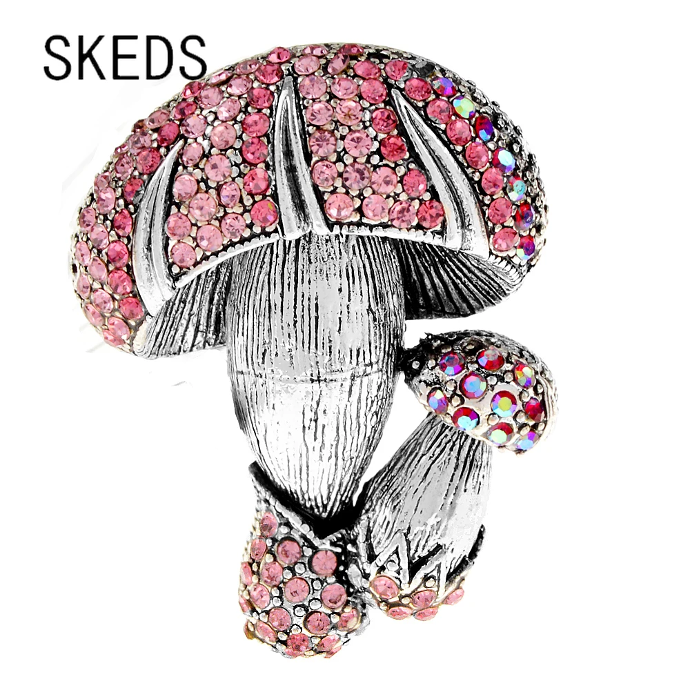 SKEDS Women Men Luxury Rhinestone Double Mushrooms Brooches Pins Cute Creative Vintage Vegetables Plant Brooch Pin Jewelry Gift