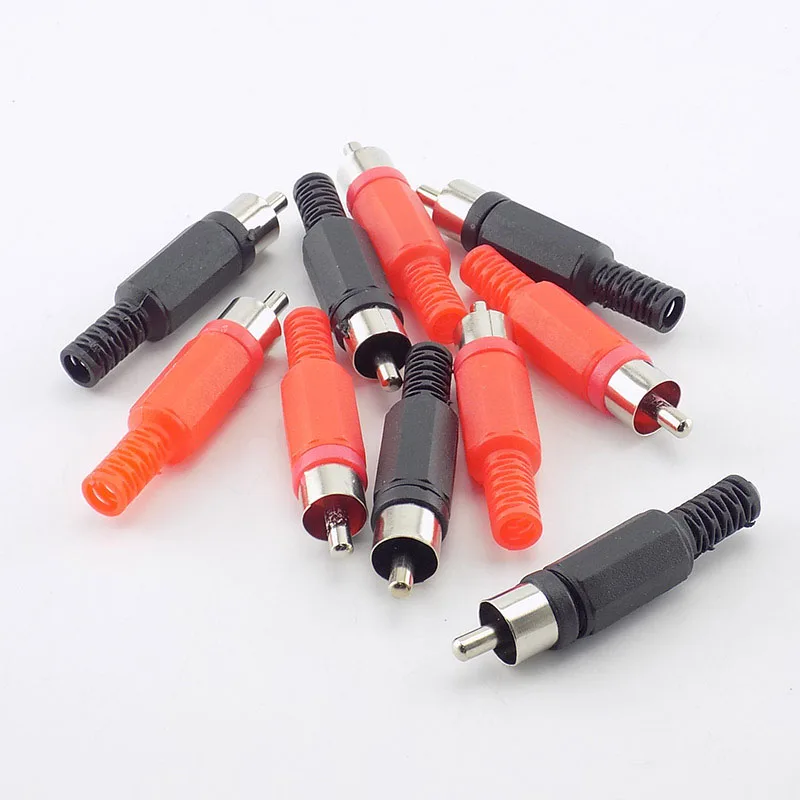 Black Red RCA Plastic Male Jack Connector adapter Solder Audio Video Plug Handle Stereo Plugs Channel Dual Industrial Tool DIY