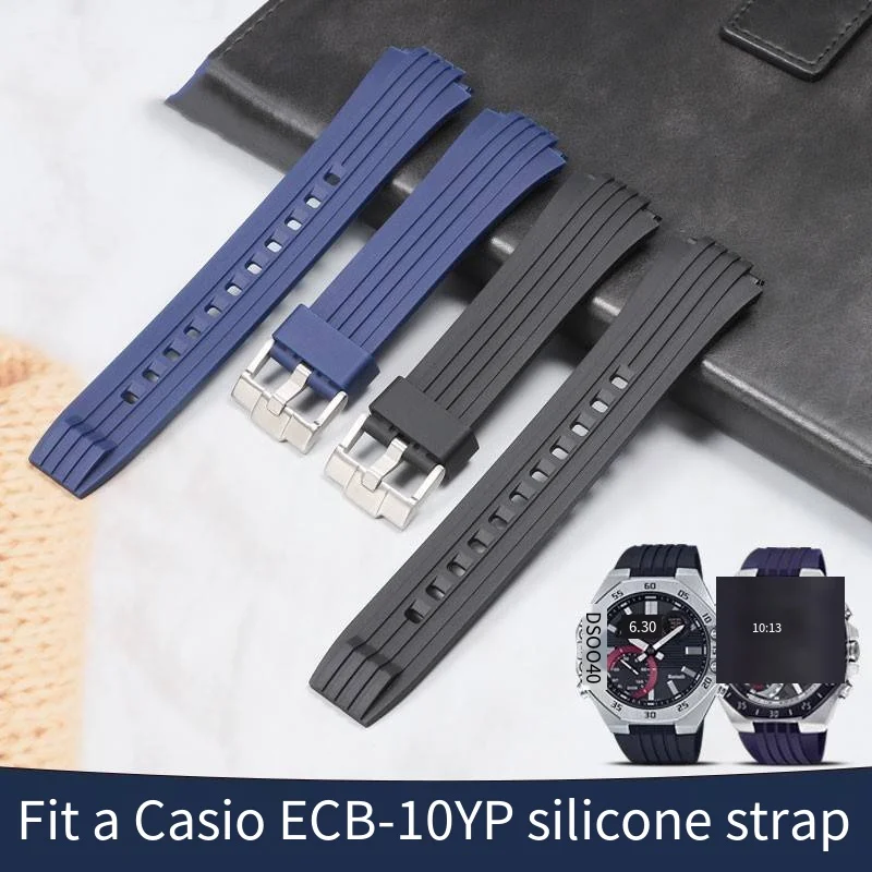 Adapted to Casio Edifice Metal Series ECB-10YP-1A ECB-950 original resin-silicone convex black wristband