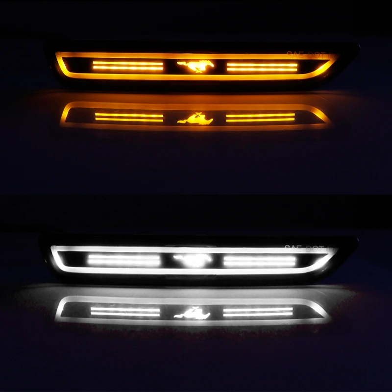 Car Front & Rear Side Marker Indicator LED Lights w/ Pony Style Logo For 2010-up Ford Mustang Turn Signal Lights Parking Lights