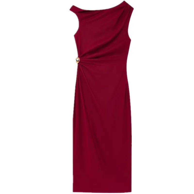 여름 신상 여성 패션 린넨 혼방 플리츠 미디 드레스 다용도 싱글 피스 민소매 우아한 스타일 2025