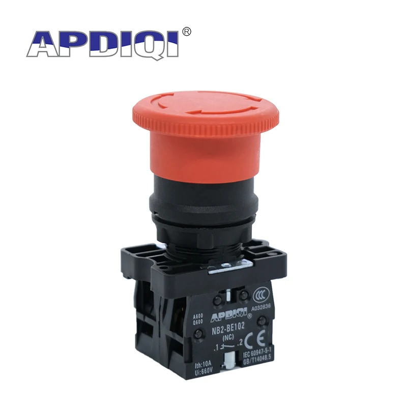 1Pcs XB2 ES542 Plastic Emergency Stop Red Mushroom Head Size 30 40MM 60 Push Button Switch Lock NO NC Normally Open 22mm ZB2